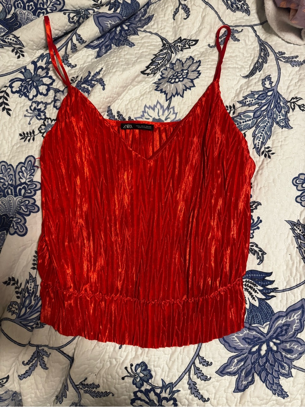 Zara Shimmery Red Pleated Cami